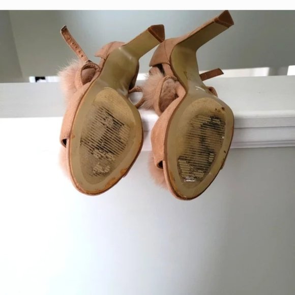 Pale Pink Suede and Fur Pom Pom Strappy High Heel Sandles 🌸 - Picture 3 of 6